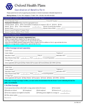 Oxford Health Plans Coordination of Benefits Form