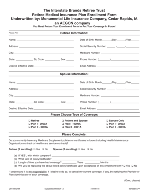 Interstate Brands Retiree Trust Medical Insurance Enrollment Form