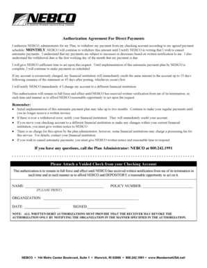 Authorization Agreement For Direct Payments