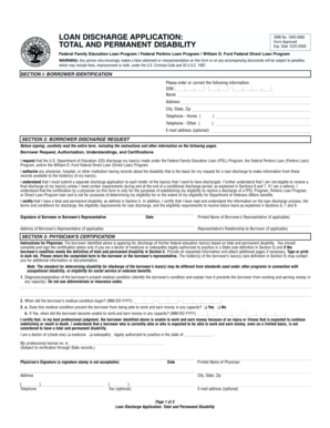 Loan Discharge Application: Total and Permanent Disability