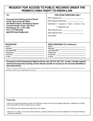 Pennsylvania Right-to-Know Law Request Form