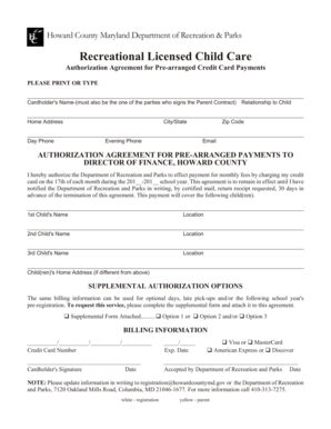 Howard County Child Care Payment Authorization