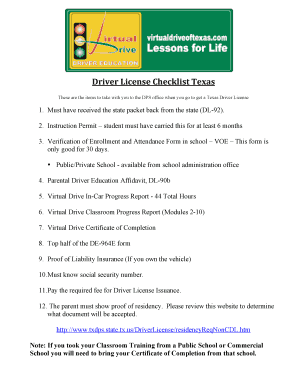 Texas Driver License Checklist