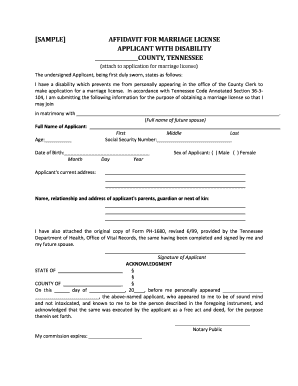 sample affidavit for marriage license applicant with disability ...