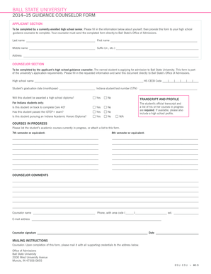 Ball State University Guidance Counselor Form