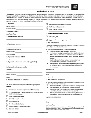 Student Central Authorisation Form