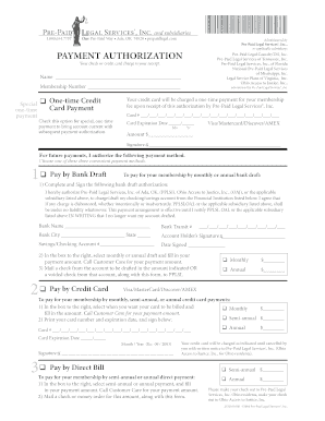 Pre-Paid Legal Services Payment Authorization