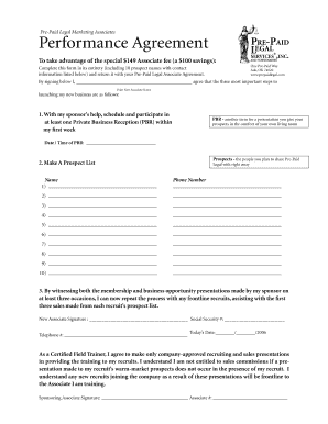 Pre-Paid Legal Performance Agreement