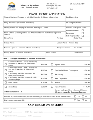 Plant Licence Application