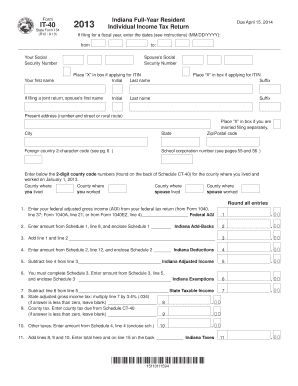 Indiana IT-40 2013 Full-Year Resident Tax Return