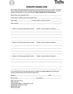 Tufts University Transcript Request Form