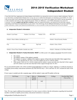 2014–2015 Verification Worksheet