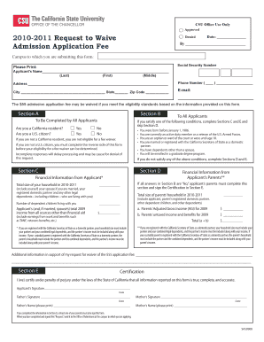 California Admission Application Fee Waiver Request