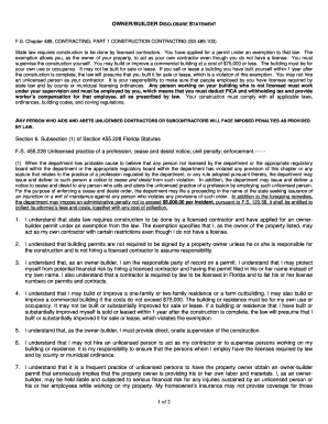 Florida Owner Builder Disclosure Statement
