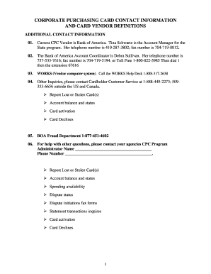 Corporate Purchasing Card Contact Information
