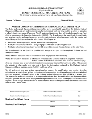 Ontario-Montclair School District Diabetes Medical Management Plan