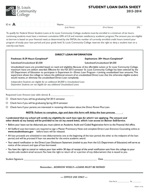 Student Loan Data Sheet