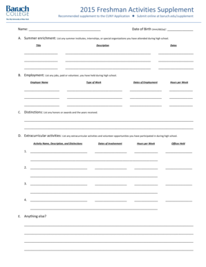 CUNY Freshman Activities Supplement