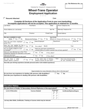 Wheel-Trans Operator Employment Application - TTC