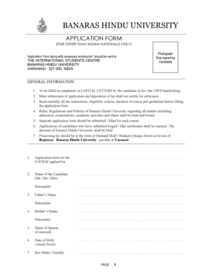 Banaras Hindu University Application Form for International Students