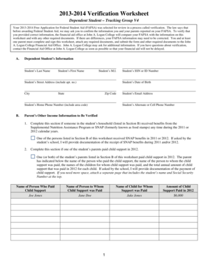 2013-2014 Verification Worksheet