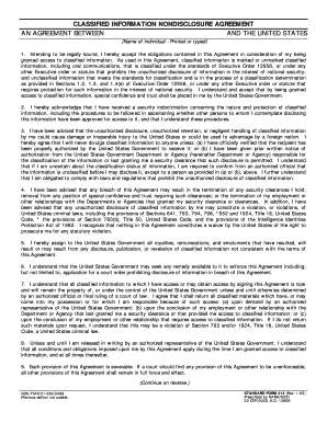 Classified Information Non-Disclosure Agreement