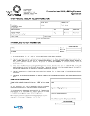 Utility Billing Pre-Authorized Payment Application