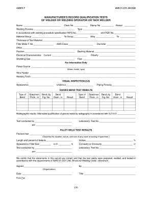 AWS D1.2 Welder Qualification Test Form