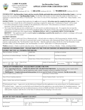 San Bernardino County Certified Copy Application