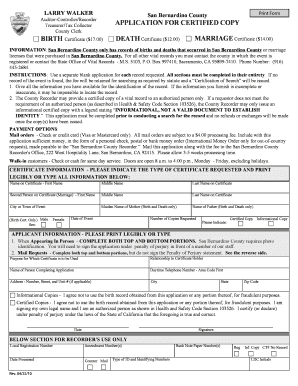 San Bernardino County Vital Records Application
