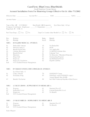 CareFirst BlueCross BlueShield Small Employer Group Option Form