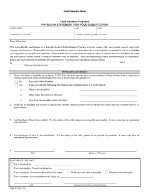 Physician Statement for Food Substitution