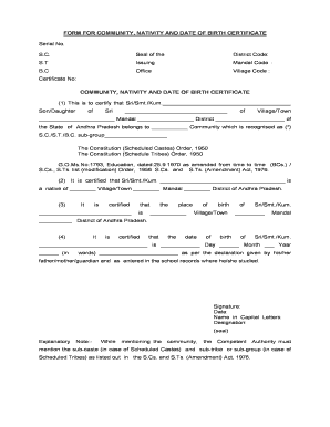 Form 2 sports certificate - community nativity and date of birth certificate