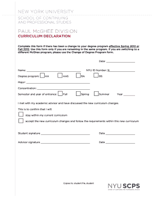 Curriculum Declaration Form