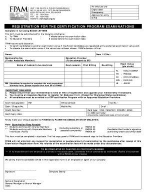 FPAM Certification Program Examination Registration Form