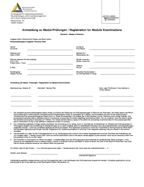 German University Module Examination Registration Form