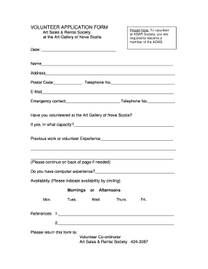 Volunteer Application Form (printable) - Art Gallery of Nova Scotia