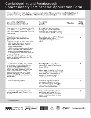 Cambridgeshire Concessionary Fare Scheme Application Form