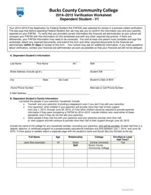2014–2015 Verification Worksheet