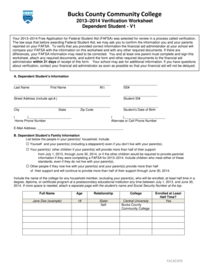 2013–2014 Verification Worksheet