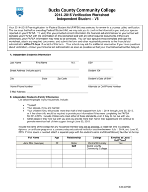 2014–2015 Verification Worksheet