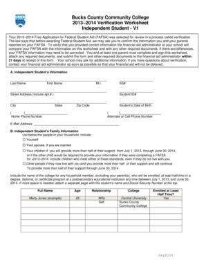2013–2014 Verification Worksheet