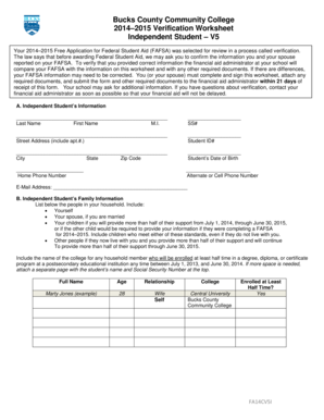 2014–2015 Verification Worksheet
