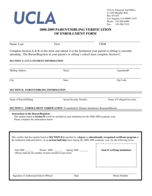2008-2009 Parent/Sibling Verification of Enrollment Form