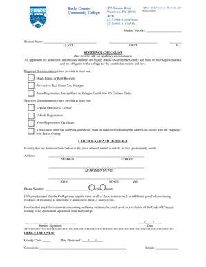 Bucks County Residency Certification Form