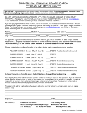 Summer 2014 Financial Aid Application