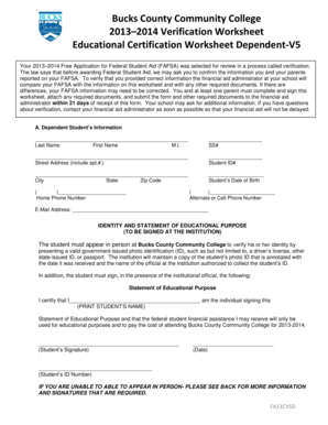 2013–2014 Verification Worksheet