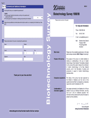 New Zealand Biotechnology Survey Form