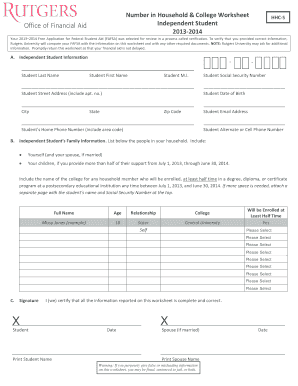 2013-2014 FAFSA Verification Worksheet