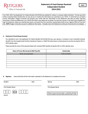 Statement of Food Stamps Received SNAP